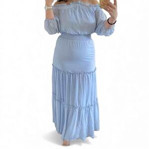 Halogen Light Blue Off-Shoulder Maxi Dress